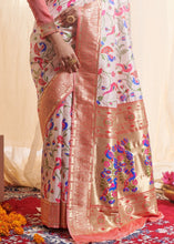 Laden Sie das Bild in den Galerie-Viewer, Pearl White Woven Paithani Silk Saree