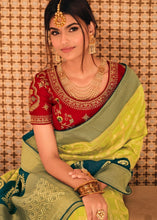 Load image into Gallery viewer, Lime Green Woven Banarasi Silk Saree with Embroidered Blouse