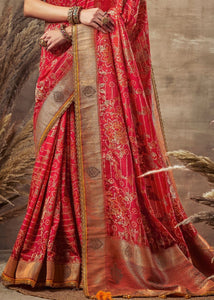 Cardinal Red Bandhani Print Soft Silk Designer Saree