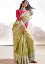 Cargar imagen en el visor de la galería, Sage Green Soft Linen Silk Saree with Lucknowi work and Sequence Blouse