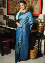 Load image into Gallery viewer, Vivid Cerulean Blue Two Tone Zari Woven Banarasi Silk Saree