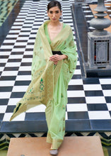 Load image into Gallery viewer, Mint Green Woven Linen Silk Saree