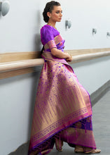 Carica l&#39;immagine nel visualizzatore Galleria,Royal Purple Woven Banarasi Silk Saree with overall Butti