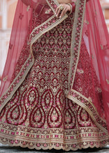 Laden Sie das Bild in den Galerie-Viewer, Maroon Red Velvet Lehenga Choli Having Heavy Embroidery &amp; Hand work: Bridal Edition