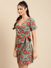 Load image into Gallery viewer, Mini Overlap tie Shift dress