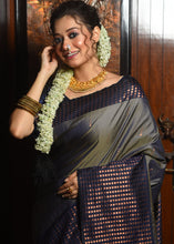 Load image into Gallery viewer, Gunmetal Grey Two Tone Zari Woven Banarasi Silk Saree