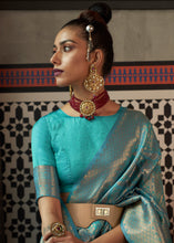 Load image into Gallery viewer, Cerulean Blue Two Tone Handloom Weaving Banarasi Silk Saree