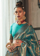 Load image into Gallery viewer, Cerulean Blue Two Tone Handloom Weaving Banarasi Silk Saree