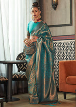 Load image into Gallery viewer, Cerulean Blue Two Tone Handloom Weaving Banarasi Silk Saree