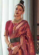 Load image into Gallery viewer, Hibiscus Maroon Red Two Tone Handloom Weaving Banarasi Silk Saree