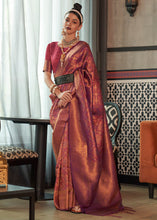 Load image into Gallery viewer, Hibiscus Maroon Red Two Tone Handloom Weaving Banarasi Silk Saree