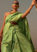Load image into Gallery viewer, Paris Green Two Tone Designer Satin Silk Saree