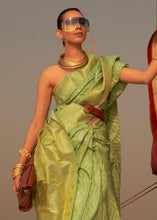 Load image into Gallery viewer, Paris Green Two Tone Designer Satin Silk Saree