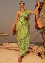 Load image into Gallery viewer, Paris Green Two Tone Designer Satin Silk Saree