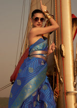 Load image into Gallery viewer, Shades Of Blue Two Tone Designer Satin Silk Saree
