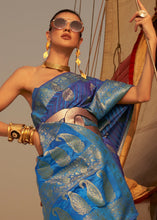 Load image into Gallery viewer, Shades Of Blue Two Tone Designer Satin Silk Saree