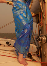 Load image into Gallery viewer, Shades Of Blue Two Tone Designer Satin Silk Saree