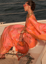 Load image into Gallery viewer, Orange &amp; Pink Two Tone Designer Satin Silk Saree
