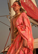 Load image into Gallery viewer, Orange &amp; Pink Two Tone Designer Satin Silk Saree