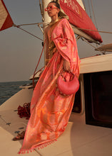 Load image into Gallery viewer, Orange &amp; Pink Two Tone Designer Satin Silk Saree