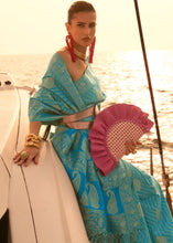 Load image into Gallery viewer, Cerulean Blue Two Tone Designer Satin Silk Saree