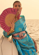 Load image into Gallery viewer, Cerulean Blue Two Tone Designer Satin Silk Saree