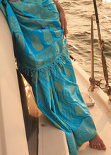 Load image into Gallery viewer, Cerulean Blue Two Tone Designer Satin Silk Saree