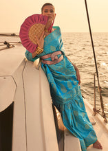 Load image into Gallery viewer, Cerulean Blue Two Tone Designer Satin Silk Saree