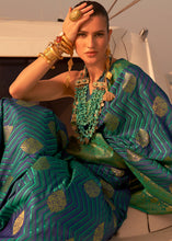 Load image into Gallery viewer, Blue &amp; Green Two Tone Designer Satin Silk Saree