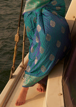 Load image into Gallery viewer, Blue &amp; Green Two Tone Designer Satin Silk Saree