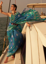 Load image into Gallery viewer, Blue &amp; Green Two Tone Designer Satin Silk Saree