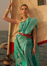 Load image into Gallery viewer, Shades Of Green Two Tone Designer Satin Silk Saree