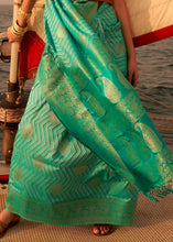 Load image into Gallery viewer, Shades Of Green Two Tone Designer Satin Silk Saree