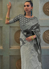 Load image into Gallery viewer, Iron Grey Chikankari Weaving Silk Saree with Sequins work