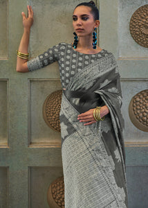 Iron Grey Chikankari Weaving Silk Saree with Sequins work