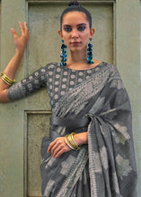 Load image into Gallery viewer, Iron Grey Chikankari Weaving Silk Saree with Sequins work