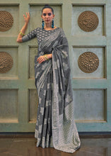 Load image into Gallery viewer, Iron Grey Chikankari Weaving Silk Saree with Sequins work