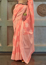 Load image into Gallery viewer, Salmon Orange Chikankari Weaving Silk Saree with Sequins work