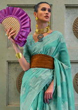 Load image into Gallery viewer, Turquoise Blue Chikankari Weaving Silk Saree with Sequins work