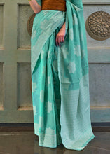 Load image into Gallery viewer, Turquoise Blue Chikankari Weaving Silk Saree with Sequins work