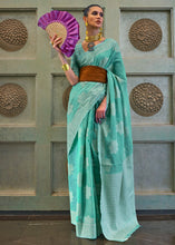 Load image into Gallery viewer, Turquoise Blue Chikankari Weaving Silk Saree with Sequins work