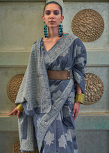 Load image into Gallery viewer, Porpoise Grey Chikankari Weaving Silk Saree with Sequins work