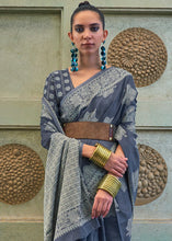 Load image into Gallery viewer, Porpoise Grey Chikankari Weaving Silk Saree with Sequins work