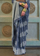 Load image into Gallery viewer, Porpoise Grey Chikankari Weaving Silk Saree with Sequins work