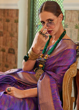 Load image into Gallery viewer, Indigo Purple Two Tone Handloom Weaving Organza Silk Saree : Top Pick