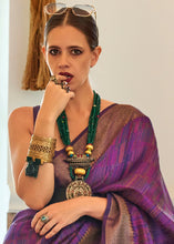 Load image into Gallery viewer, Indigo Purple Two Tone Handloom Weaving Organza Silk Saree : Top Pick