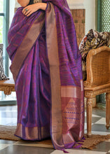 Load image into Gallery viewer, Indigo Purple Two Tone Handloom Weaving Organza Silk Saree : Top Pick