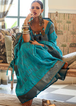 Load image into Gallery viewer, Cerulean Blue Two Tone Handloom Weaving Organza Silk Saree : Top Pick
