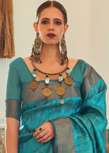 Load image into Gallery viewer, Cerulean Blue Two Tone Handloom Weaving Organza Silk Saree : Top Pick