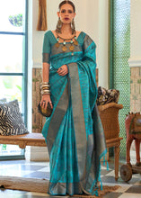 Load image into Gallery viewer, Cerulean Blue Two Tone Handloom Weaving Organza Silk Saree : Top Pick